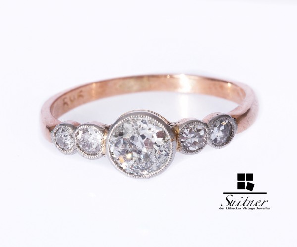 Ring Antik Roségold 585 mit 4 Diamanten zus. ca. 0,65 ct. Gr. 50 51