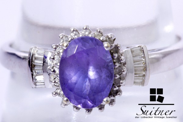 feiner Tansanit Ring mit Diamanten 750 Weißgold Gr. 62,5