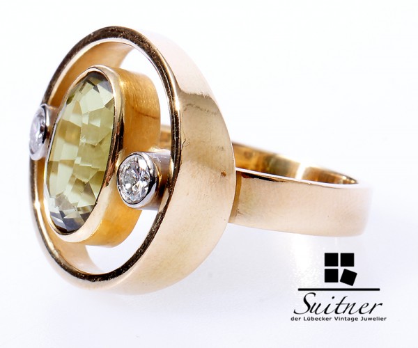 umwerfender Turmalin Brillant Ring 750 Gold Gr. 55 Art Deko Stil Rund