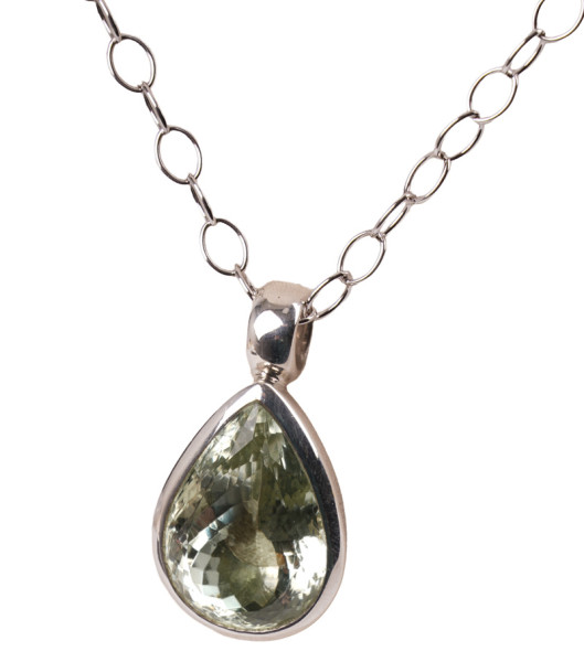 Lübeck Unikat 17,14ct Prasiolith Tropfenform Collier aus 925 Silber Handarbeit 60cm