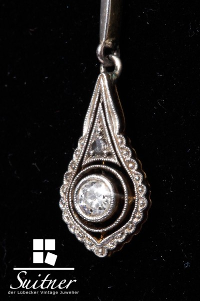 Jugendstil Art Deko Lavaliere Platin 750 Gold Diamant ca. 0,05 ct.