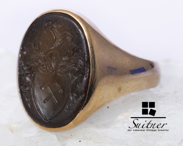 Ring Siegelring aus Gold Gr. 60 Wappen Adel Handwerk Meister