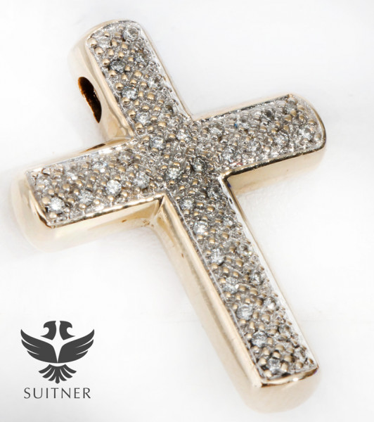 großer Kreuzanhänger aus 585 Gold mit 0,25ct. Brillantbesatz modern Cross