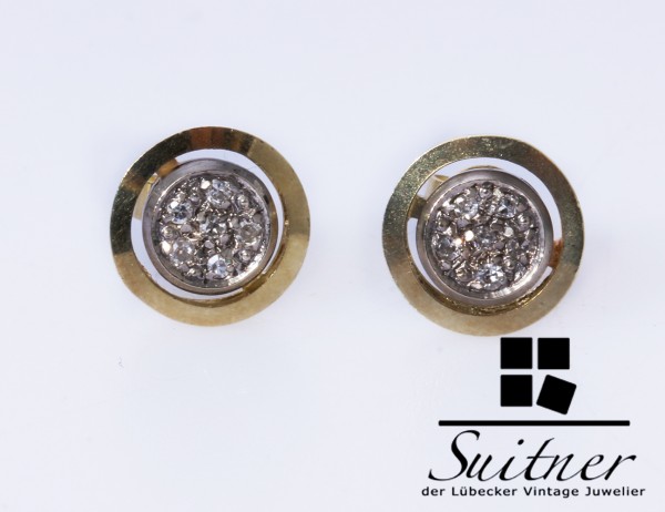 wertvolle runde Ohrstecker Diamanten 585 Gold Weißgold Unikat Handarbeit