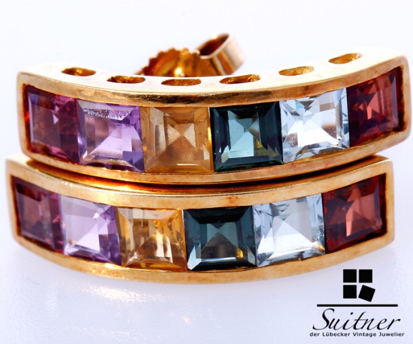 Ohrstecker 750 Gold Multicolor Regenbogen Citrin Amethyst Turmalin bunt