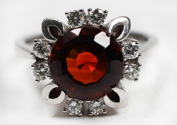 Madeira Citrin Ring mit Brillanten aus 585 Weißgold Gr. 54 Luxus Vintage pur