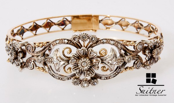 antiker Armreif Altschliff Diamanten 750 Gold Porto um 1938 Portugal Armband