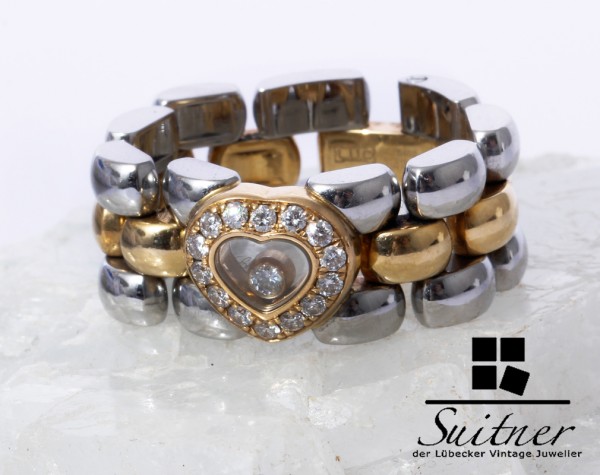 Chopard Happy Diamonds Ring 0,29ct 750 Gold Stahl 15 Brillanten Gr 58