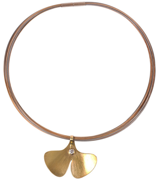 Unikat Ginko Collier Handarbeit 925 Silber Gold vergoldet Reif Bicolor Lübeck 42cm