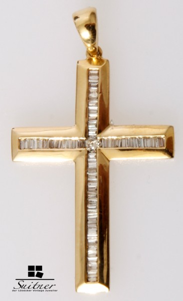1,00ct. Kreuz Anhänger aus 750 Gold mit Diamanten Design Cross