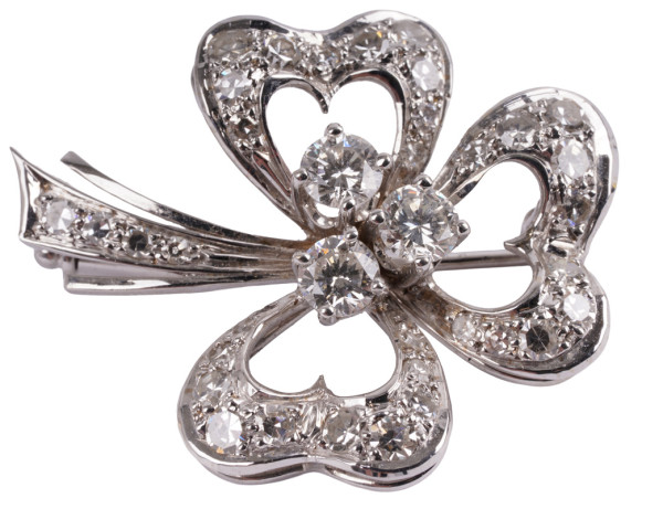 seltene Wempe 1,39ct Blumen Kleeblatt Brillant Brosche 750 Weißgold Zertifikat