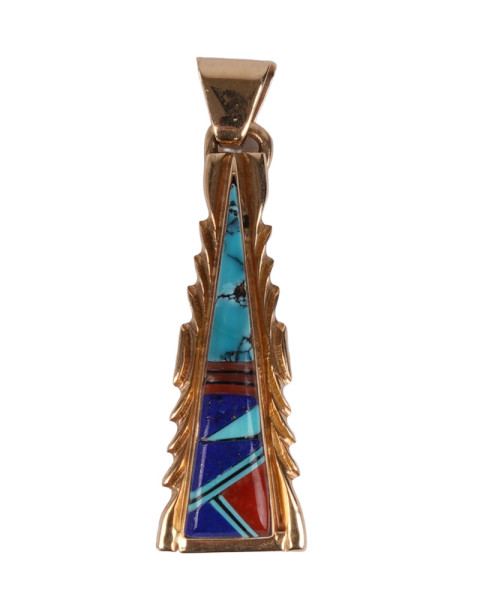 Navajo Anhänger Türkis 585 Gold Native Pendant Türkis Koralle Virginia 14K