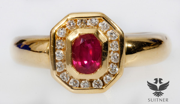 feiner klassischer Rubin Brillant Ring 750 Gold Gr. 60 like Art Deco Luxus