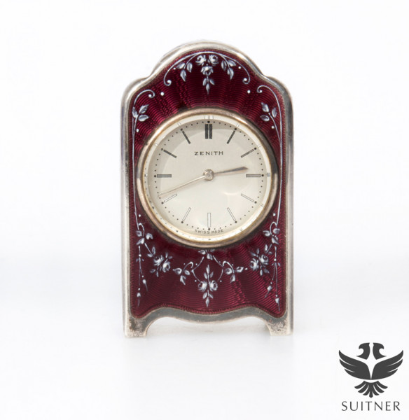 Uhr Zenith 925 Sterling Silber Emaille um 1900 - Reiseuhr Luxus antik