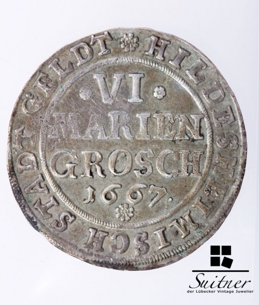 6 Mariengroschen 1667 Stadt Hildesheim fast VZ sehr selten Niedersachsen