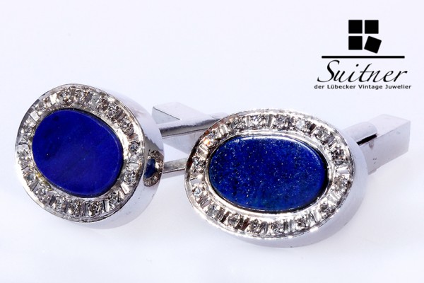 Manschettenknöpfe Lapislazuli Diamanten 585 Weißgold