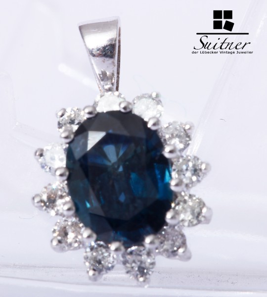 Saphir Anhänger augenrein Diamanten zus. ca. 0,24 ct 585 Gold
