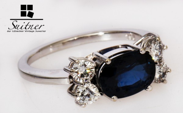 zeitloser 1,90ct. Luxus Saphir Ring Brillant 750 Weißgold Gr. 51 Royal Blue