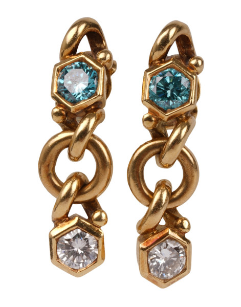 Fancy Ocean Blue Brillanten 0,80ct. Ohrringe Ohrhänger 750 Gold Unikat Ketten Design Blau