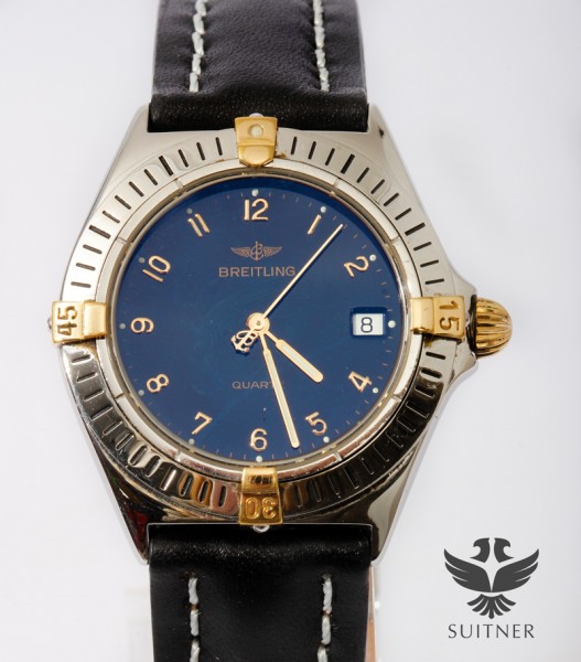 Breitling Callisto Stahl / Gold Armbanduhr B57045 mit Faltschließe Black Dial Papiere