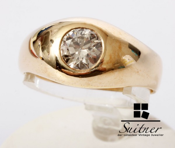 Bandring 0.90ct. Brillant Solitär Ring 585 Gold 57,5 Herren großer Diamant