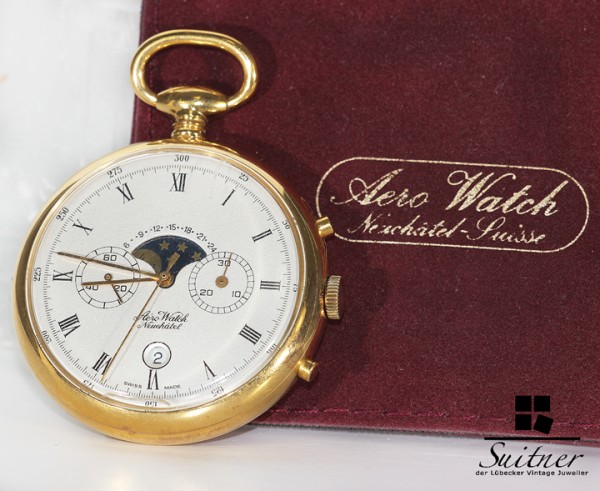 Taschenuhr Aero Watch Complication mit Mondphase und Stoppuhr