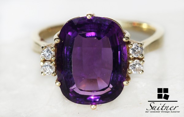 eleganter Amethyst Ring mit Diamanten aus 585 Gold tolle Farbe XL