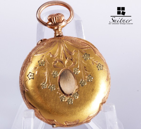 Jugendstil Taschenuhr Damen 585 Rot Gold Savonette