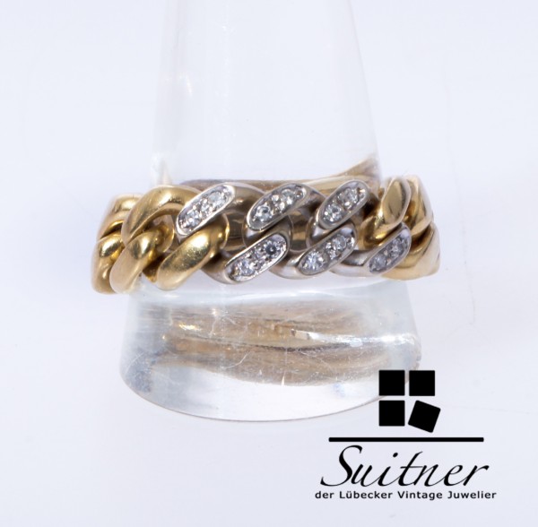 Pomellato seltener Kettenring Brillant Ring 750 Weißgold Gold Gelbgold Gr. 64