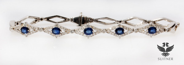 Art Deco Armband mit Brillanten und Saphiren 750 Weißgold Venedig