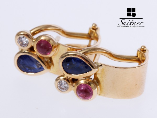 Ohrring Brillant Rubin Saphir 750 Gelbgold