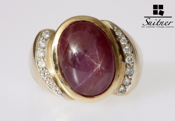 Stern Rubin Ring mit Diamanten Gold 585 Gr. 54