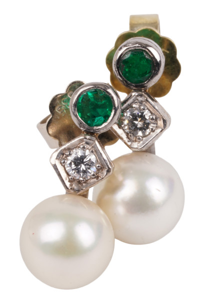 antike Art Deco Ohrringe Perle Diamant Smaragd 585 Gold Emerald