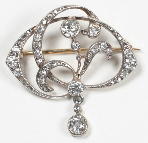 prächtige antike 1,60ct. Diamant Brosche Jugendstil floral 585 Gold royaler Luxus