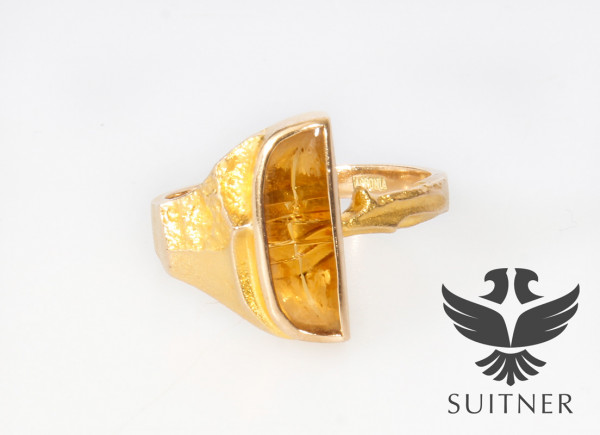 Lapponia Ring Prisma mit Citrin Weckström Finnland, Gr. 57, 585 Gold
