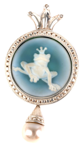 Drachenfels Unikat XL Anhänger Froschkönig mit Gemme und Süsswasserperle