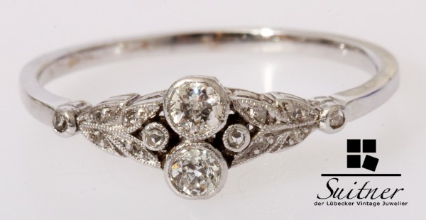 Jugendstil Ring Altschliff Diamanten 585 Weißgold Gr. 59 um 1910