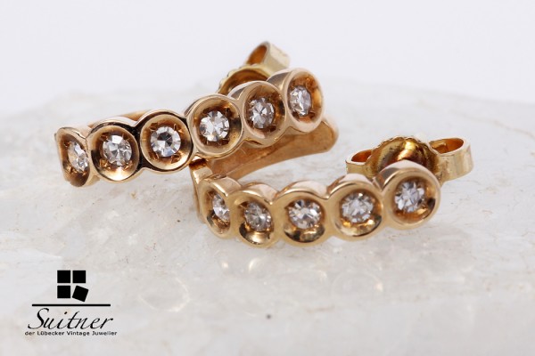 halb Creolen / Stecker mit Diamanten in 585er Gold gefertigt