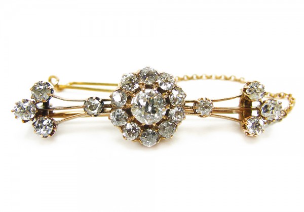 Antike Brosche 585 Gold über 1,70 ct. Diamanten Handarbeit Wert 3300,- €