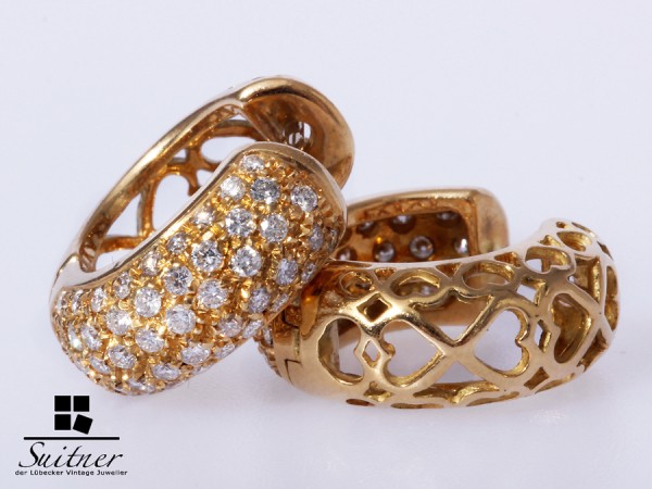 prachtvolle Brillant Creolen zus. ca. 1,00 ct aus 750 Gold - Herzen