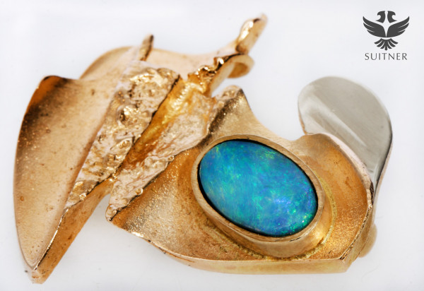 seltene Lapponia Brosche mit prächtigen Opal Nugget Stil von Weckström 585 Gold