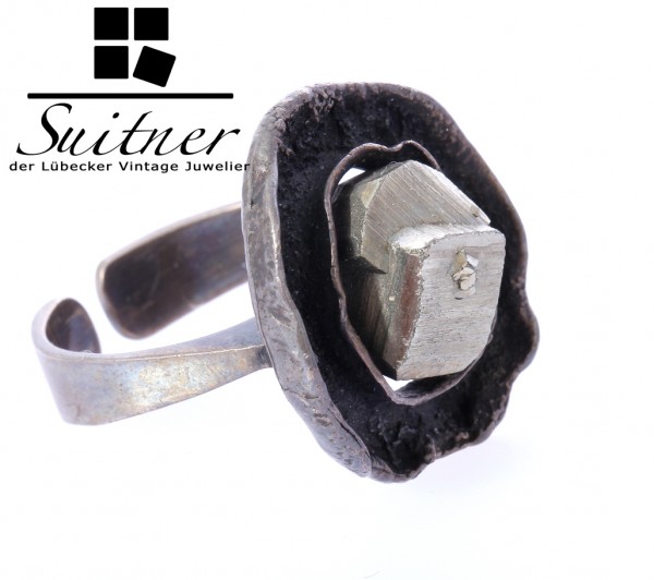 Modernist Schmuck Pyrit Rohkristall Ring aus Sterling Silber Form Design