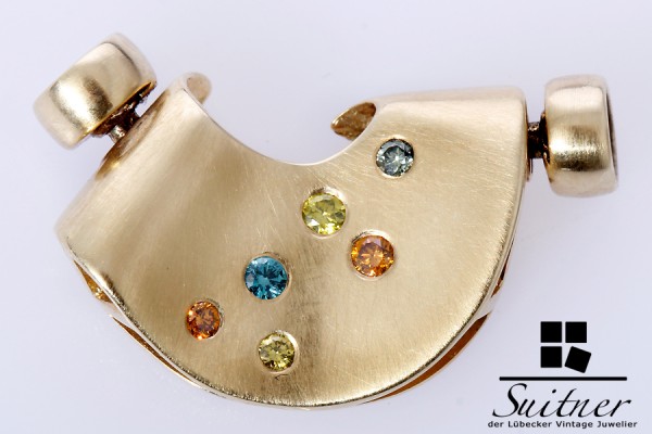 585 Gold Verschluss mit Brillanten Farbdiamanten Kettenverschluss Blau Orange Gelb