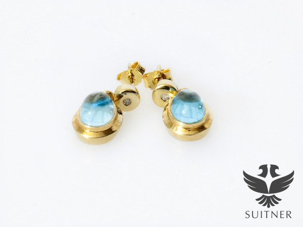 Ohrhänger 585 Gelbgold Solitär Blautopas Cabochon Brillant