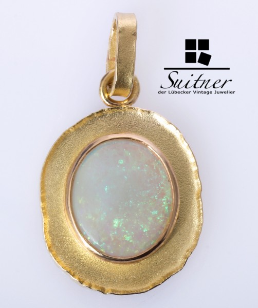Unikat Opal Anhänger aus 750 Gold Handarbeit Nugget Baumscheibe XL matt