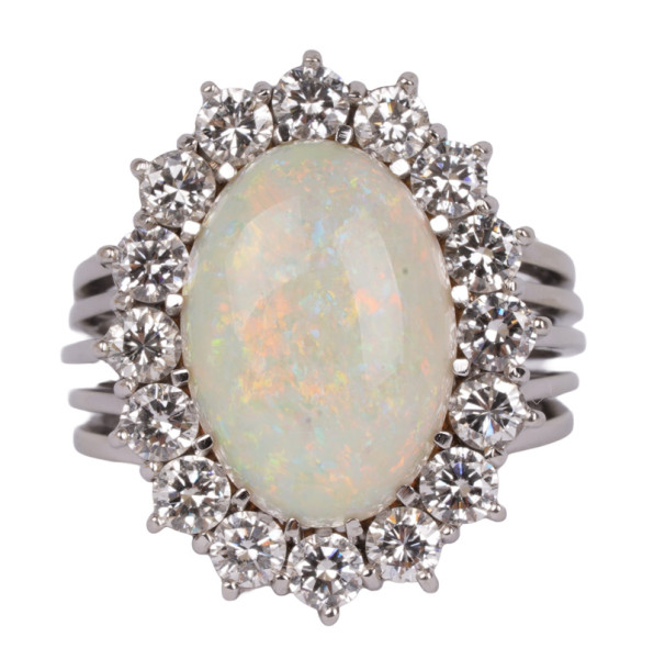Wiener 11ct. Cocktail Ring mit Opal Brillanten 585 Weißgold Gr. 54