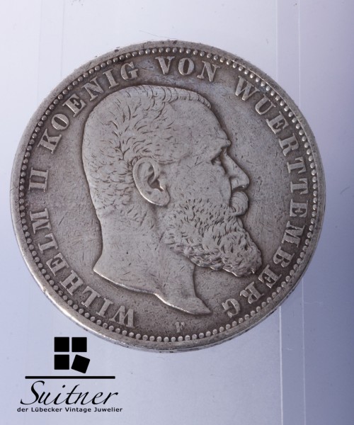 5 Mark Württemberg 1903 F SS-VZ Wilhelm II König RAR