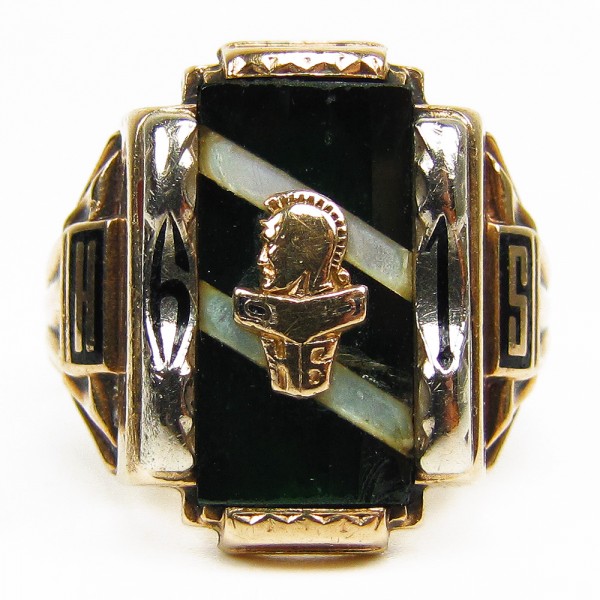 antiker College 1961 Highschool Ring USA 375 Gold grün Gr. 64 Josten
