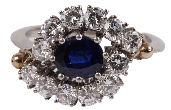 Vintage 2,52ct. Juwelenring Burma Saphir und Brillanten 585 Weißgold Gr.54
