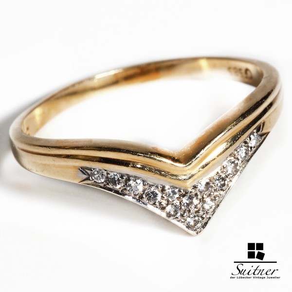 moderner Ring aus 585 Gold mit 14 Brillanten Gr. 58